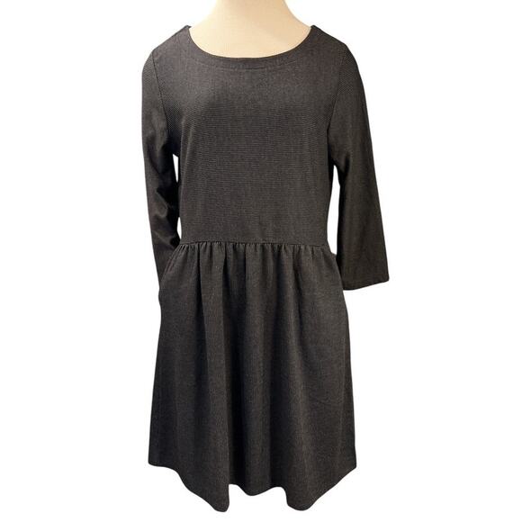 Artisan NY Pull Over Comfy Mini Dress Pockets Sz L Black Stripe Cozy Work Casual - Picture 1 of 8